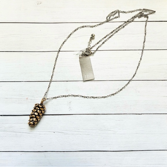 J. Jill Jewelry - NEW NWT J. Jill Gold Pinecone Pendant Silver Long Necklace $39 Retail
